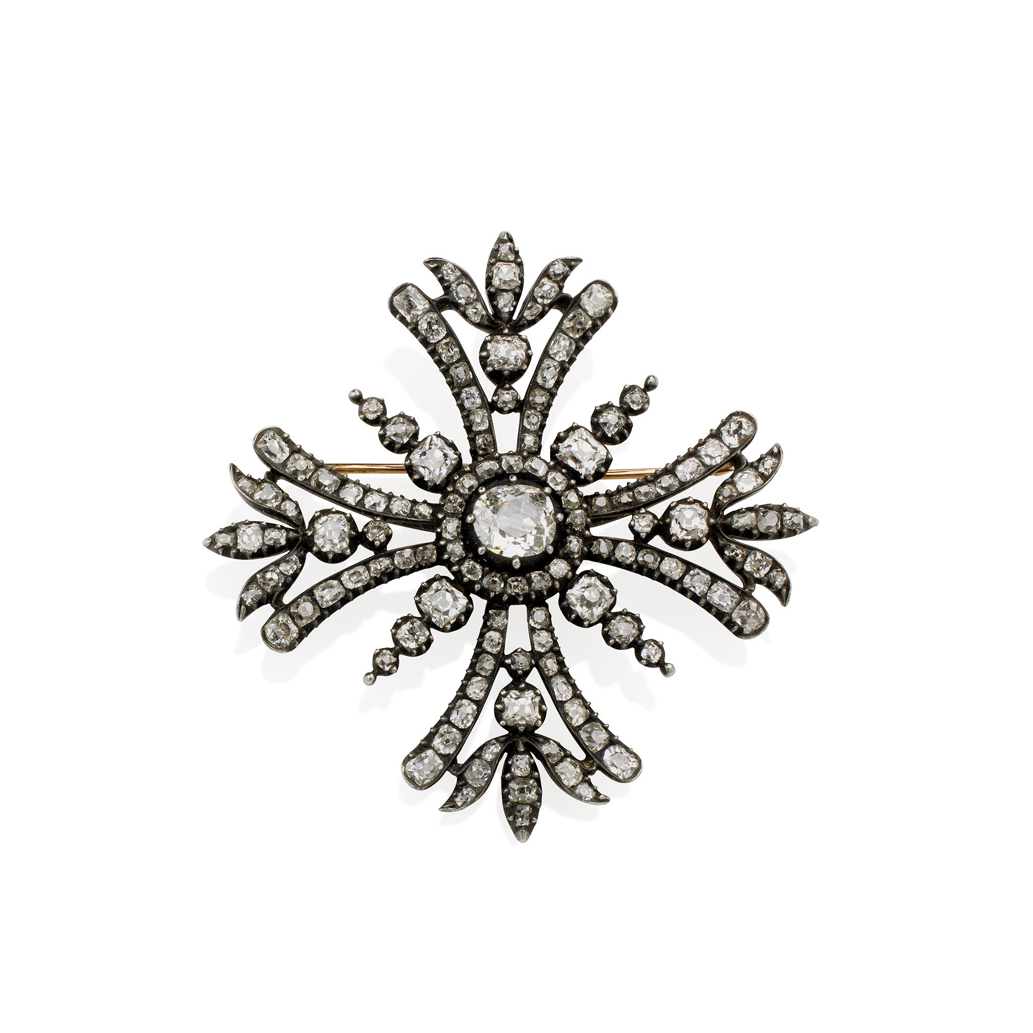 Macklowe Gallery | Old Mine-cut Diamond Maltese Cross Brooch
