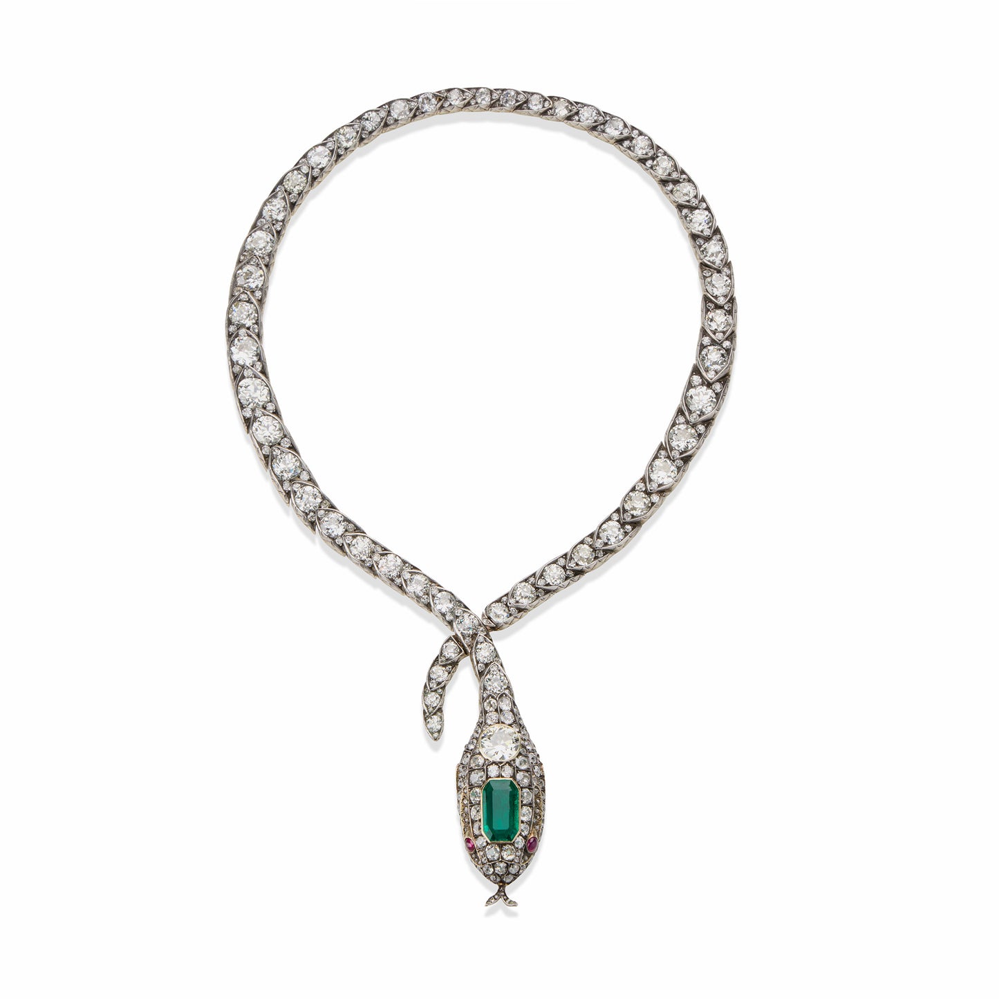 Macklowe Gallery Antique Emerald and Diamond Serpent Necklace