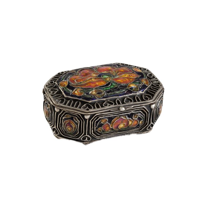 Elizabeth Copeland's Enameled Silver Box with Poppies and Silver Metalwork, Available at Macklowe Gallery