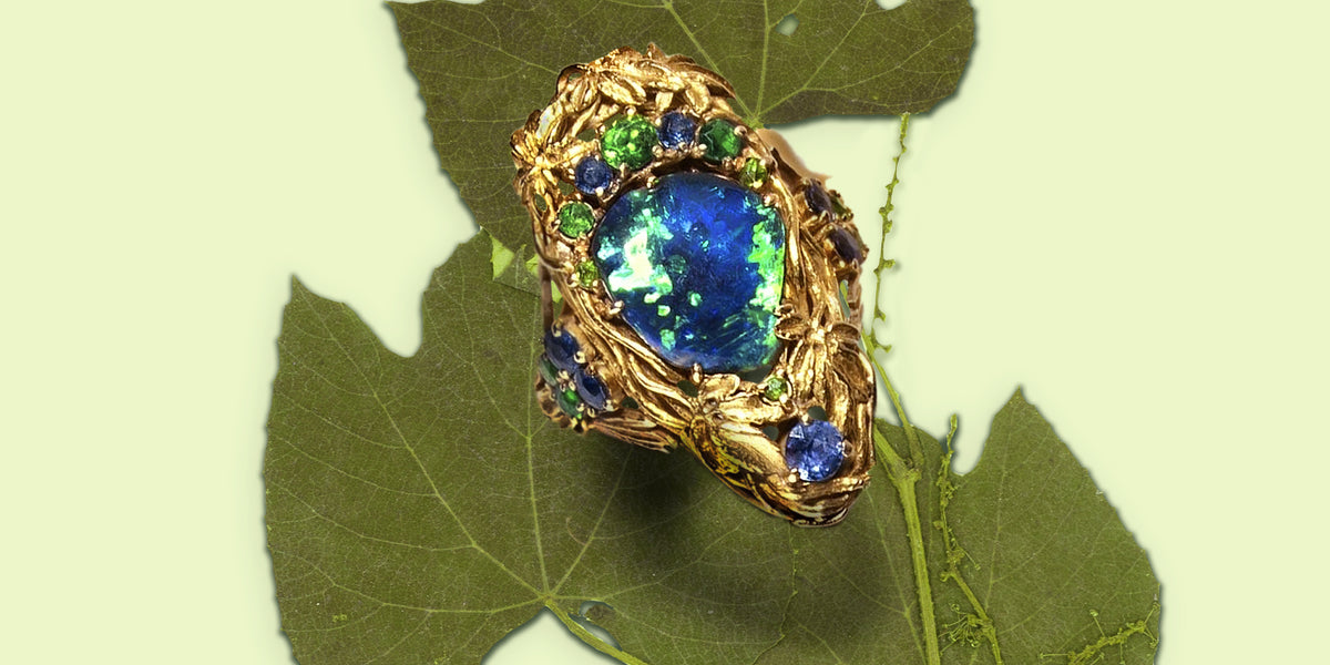 Louis Comfort Tiffany and Co. Black Opal, Diamond and Enamel Ring