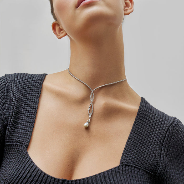 Macklowe Gallery Belle Époque Natural Pearl Drop and Diamond Lavalier Necklace