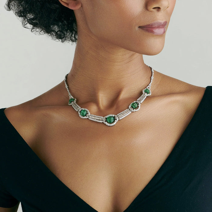 Macklowe Gallery Carved Emerald Bead and Diamond Collar Necklace MackloweGallery