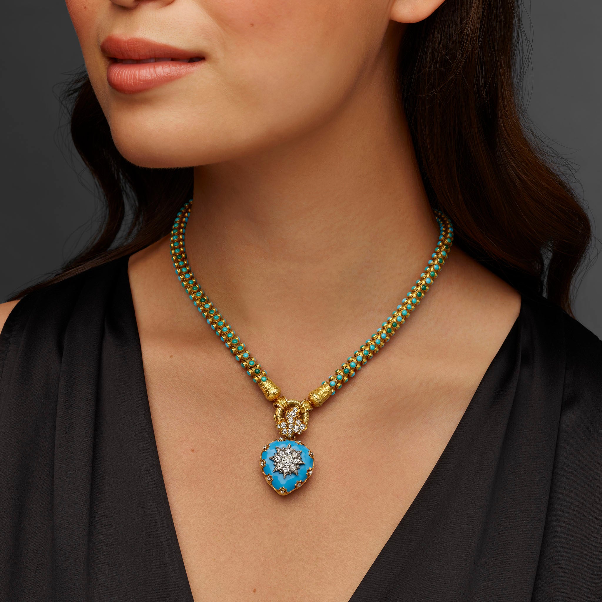 アクセサリー Lion Heart 925 Turquoise Necklace Rank B Macklowe Gallery | Turquoise, Diamond and Enamel Serpent and Heart
