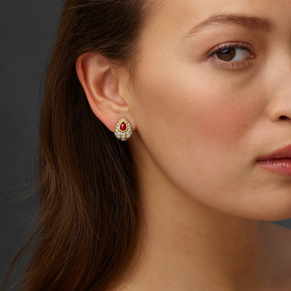 Macklowe Gallery Cartier Paris Ruby and Diamond Clip Earrings