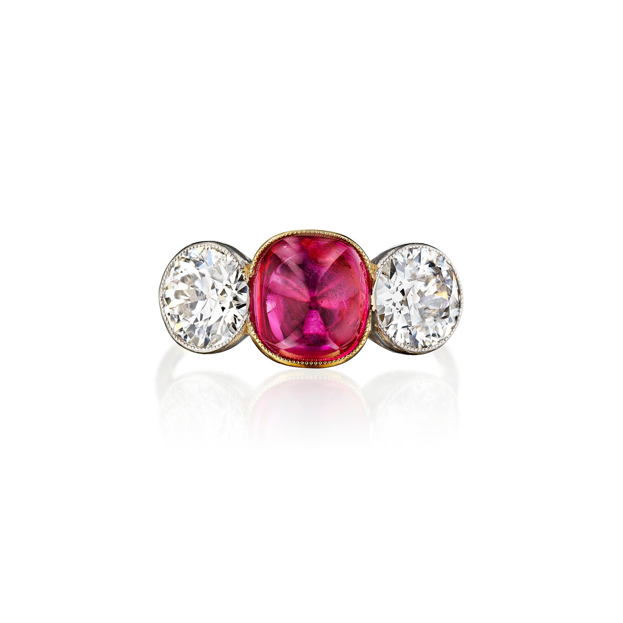 Macklowe Gallery | Burma No-Heat Ruby Three Stone Ring