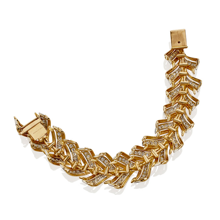 Macklowe Gallery French 18K Gold and Diamond Braided Leaf Bracelet