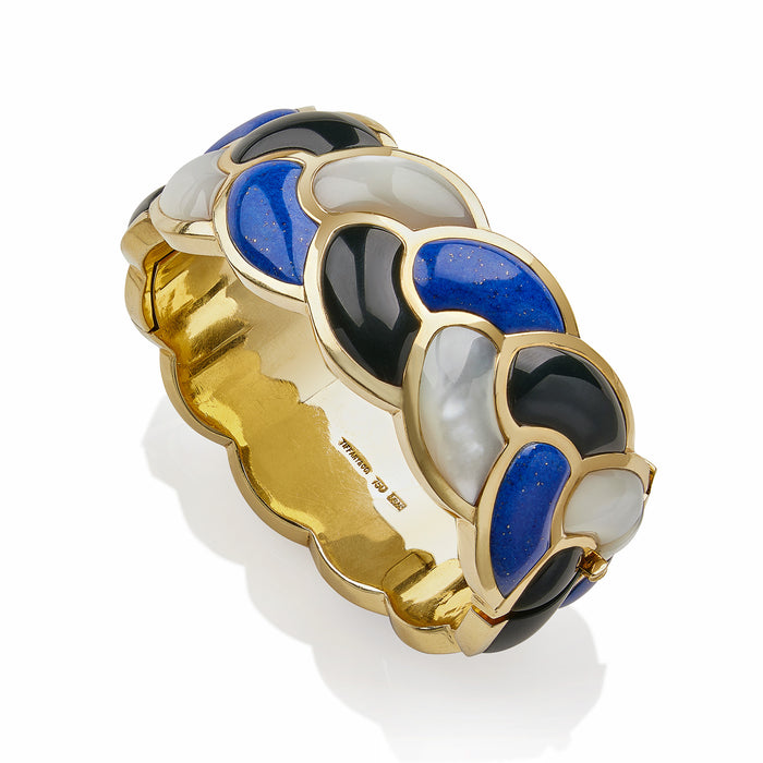 Macklowe Gallery Tiffany & Co. Lapis, Black Jade and Mother-of-Pearl "Rope" Bangle Bracelet