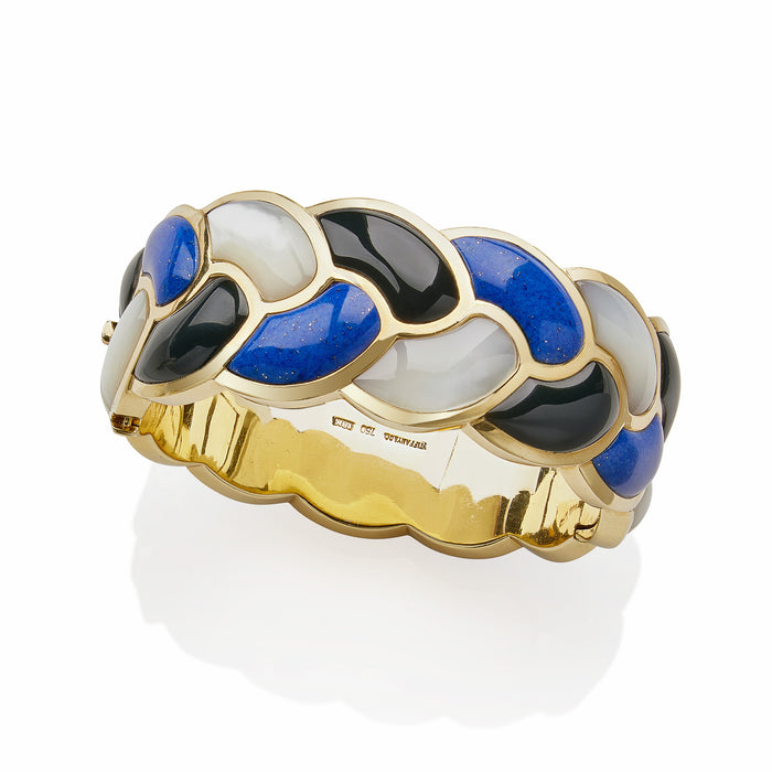 Macklowe Gallery Tiffany & Co. Lapis, Black Jade and Mother-of-Pearl "Rope" Bangle Bracelet