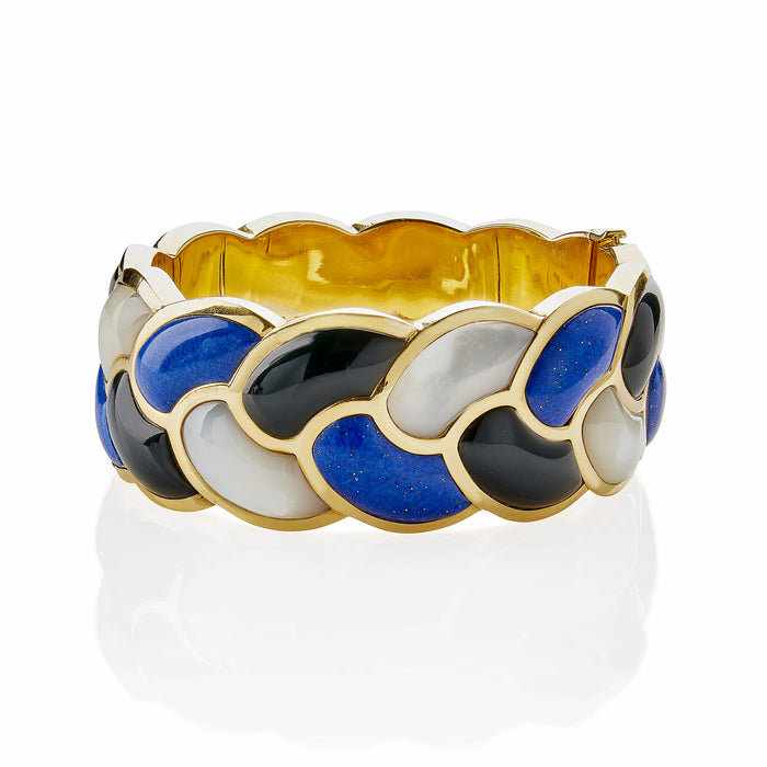 Macklowe Gallery Tiffany & Co. Lapis, Black Jade and Mother-of-Pearl "Rope" Bangle Bracelet