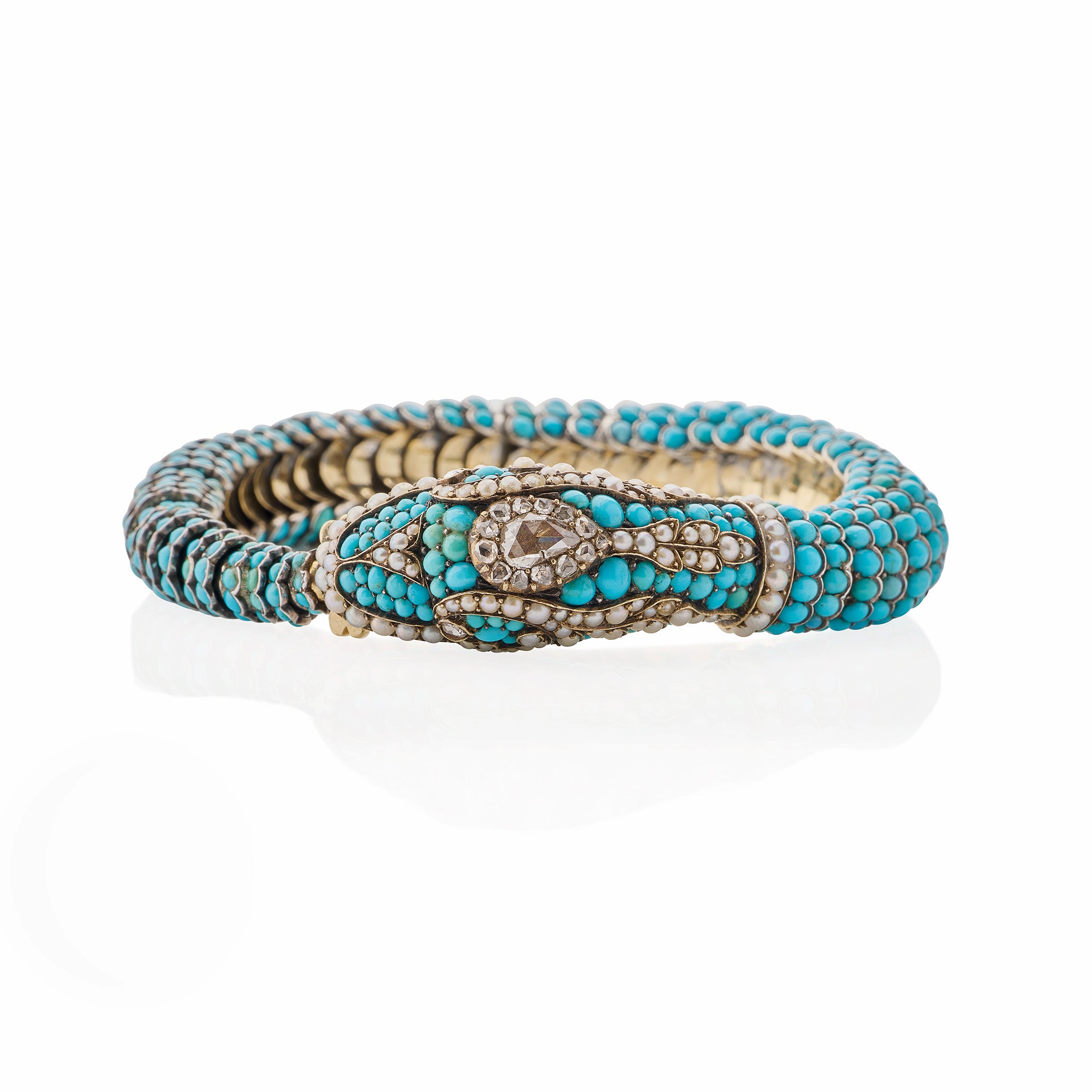 Macklowe Gallery | Antique Turquoise, Diamond and Pearl Snake