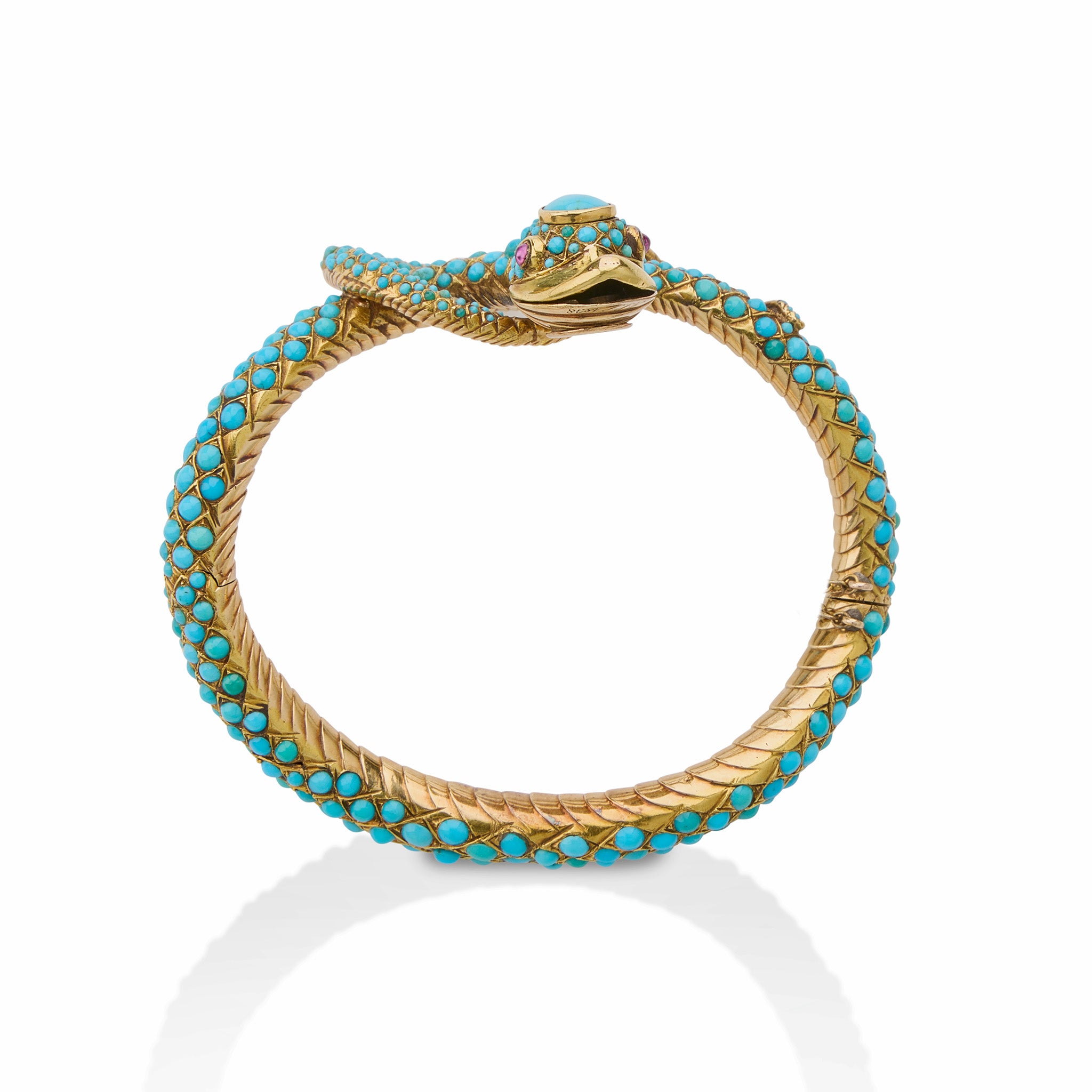 Macklowe Gallery | Antique Turquoise Snake Bangle Bracelet