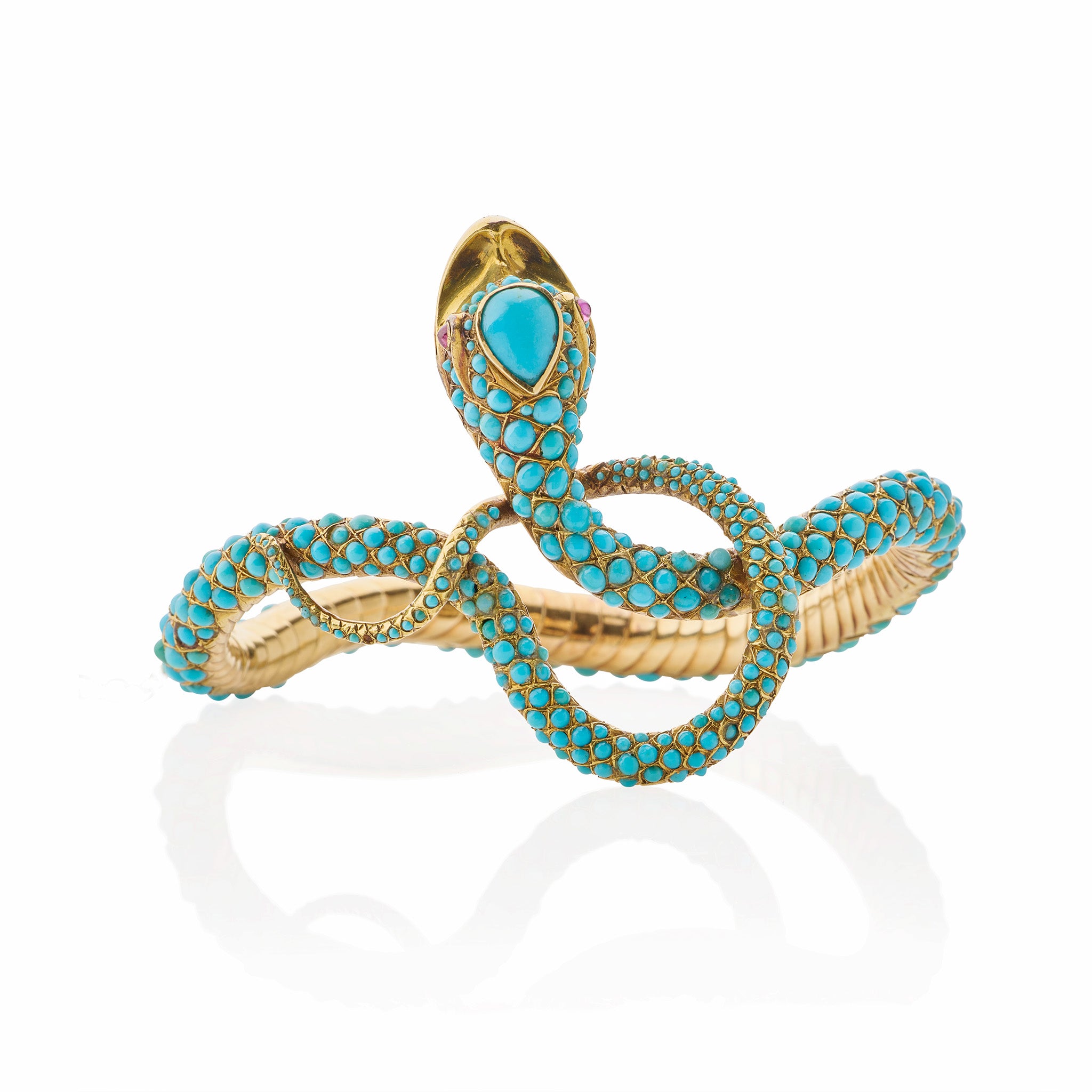 Macklowe Gallery | Antique Turquoise Snake Bangle Bracelet