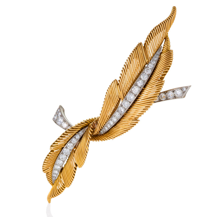 Van Cleef & Arpels "Two Feathers" Gold and Diamond Brooch