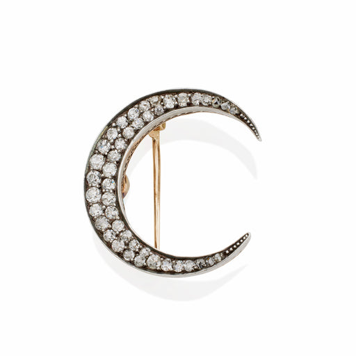 Macklowe Gallery Old Mine-cut Diamond Crescent Brooch