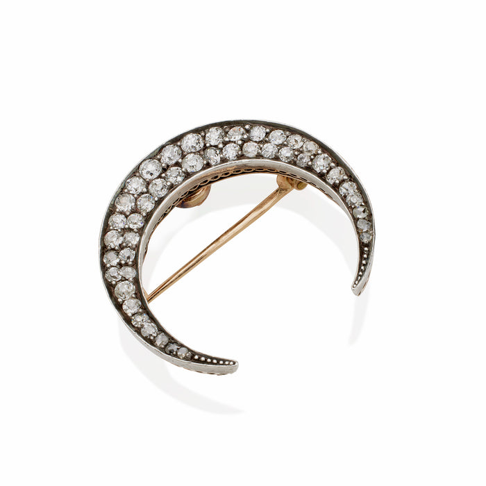 Macklowe Gallery Old Mine-cut Diamond Crescent Brooch