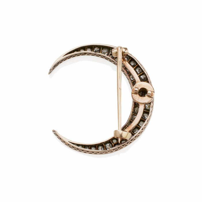 Macklowe Gallery Old Mine-cut Diamond Crescent Brooch