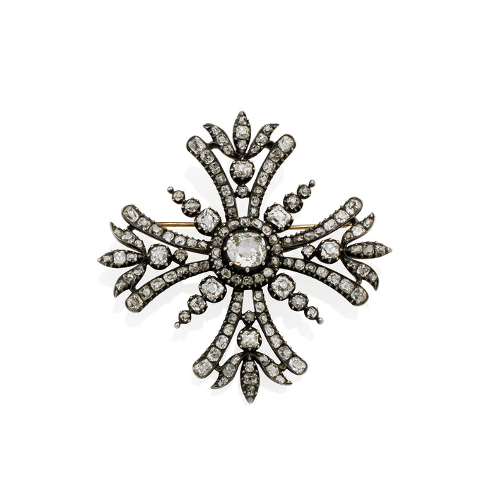 Macklowe Gallery Old Mine-cut Diamond Maltese Cross Brooch