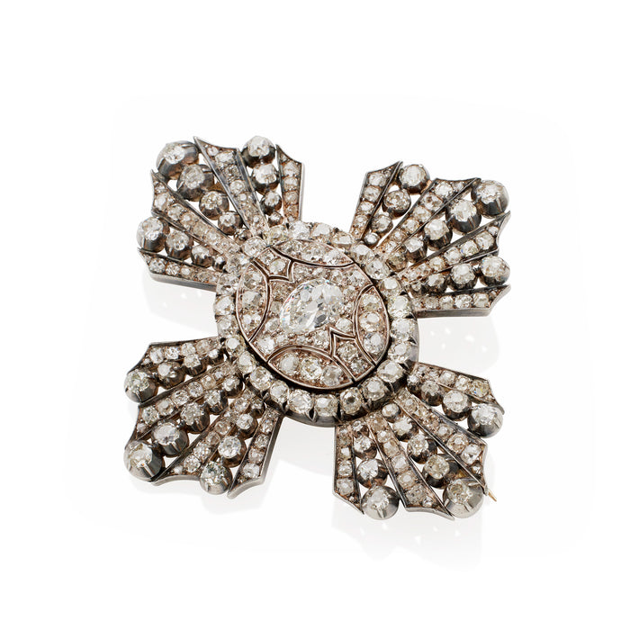 Macklowe Gallery Old Mine-cut Diamond Cross Brooch