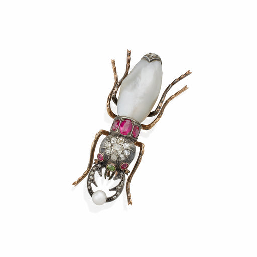 Macklowe Gallery Peter Carl Fabergè Pearl, Diamond and Ruby Insect Brooch
