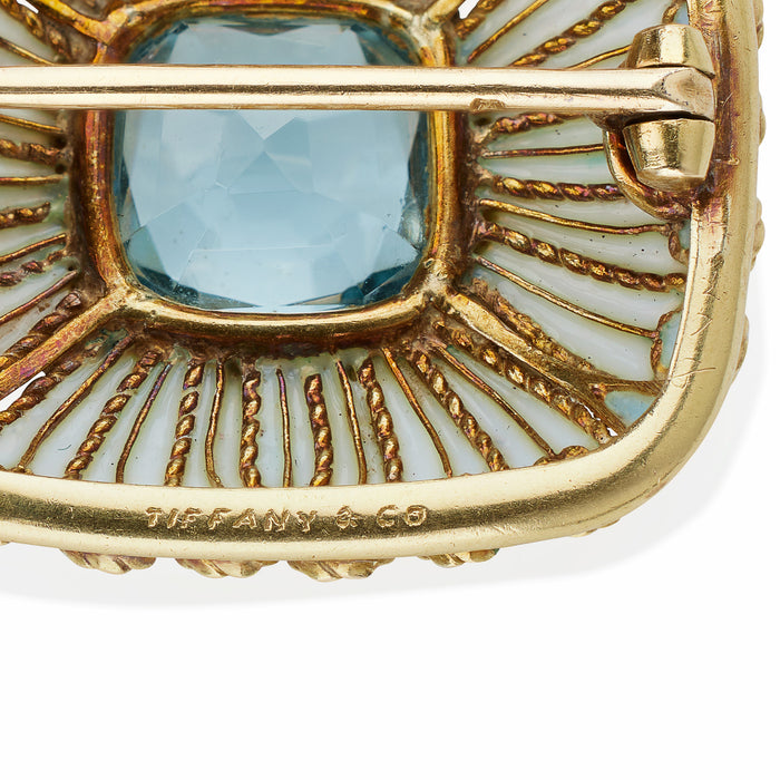 Macklowe Gallery Tiffany & Co. Aquamarine and Blue Enamel Brooch by Louis Comfort Tiffany 