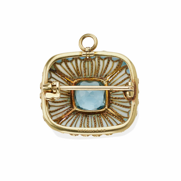 Macklowe Gallery Tiffany & Co. Aquamarine and Blue Enamel Brooch by Louis Comfort Tiffany 