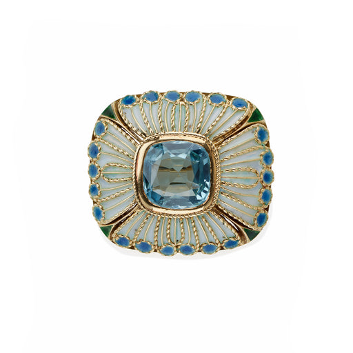 Macklowe Gallery Tiffany & Co. Aquamarine and Blue Enamel Brooch by Louis Comfort Tiffany 