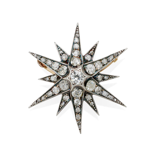Macklowe Gallery Antique Old Mine-cut Diamond Star Brooch