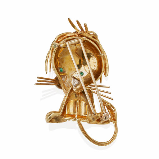 Macklowe Gallery Van Cleef & Arpels Lion Ébouriffé 18K Gold, Diamond and Emerald Clip Brooch