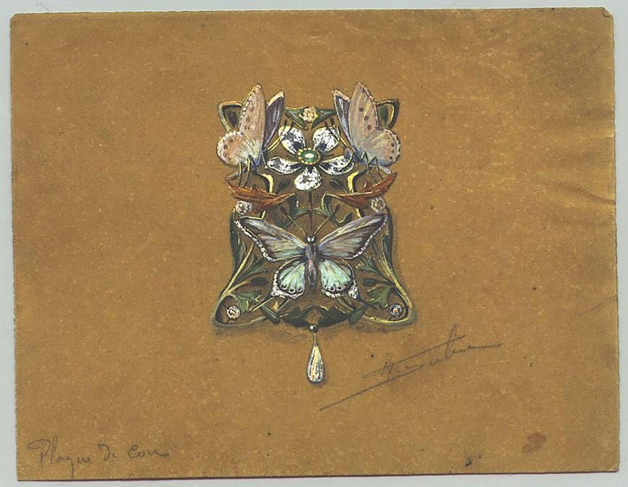 Macklowe Gallery Henri Dubret Basse-Taille Enamel and Gem-Set Plaque-de-Cou Necklace