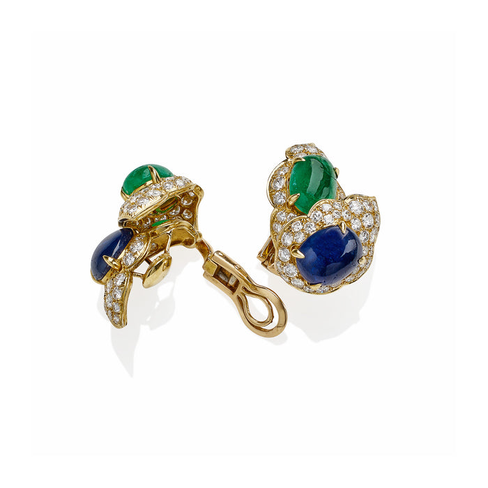 Macklowe Gallery Bulgari Emerald and Sapphire Clip Earrings