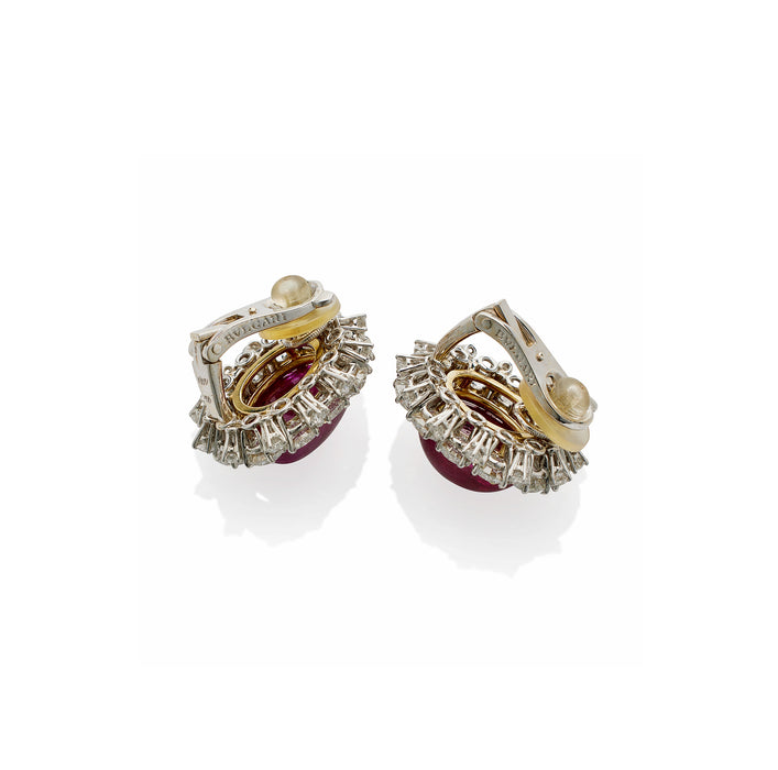 Macklowe Gallery Bulgari Burma No-Heat Ruby and Diamond Clip Earrings