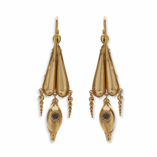 Macklowe Gallery English 15k Gold Amethyst and Green Chrosberyl Pendant Earrings