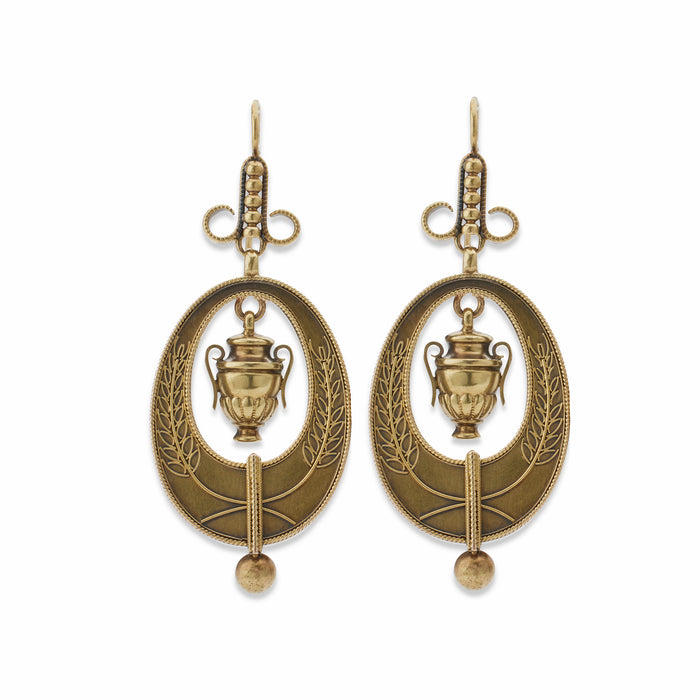 Macklowe Gallery Antique 18K Gold Urn and Wreath Pendant Earrings