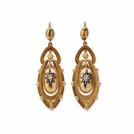 Macklowe Gallery 1870s Gold and Enamel Star Pendant Earrings