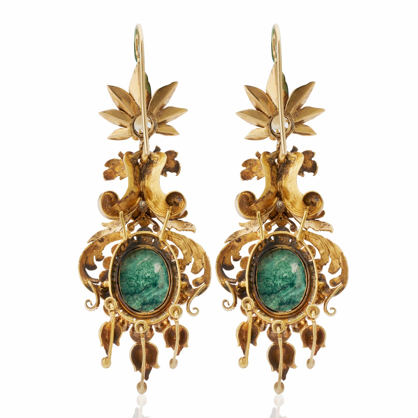 Macklowe Gallery 1840s Azurmalachite Cameo Pendant Earrings