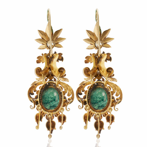 Macklowe Gallery 1840s Azurmalachite Cameo Pendant Earrings