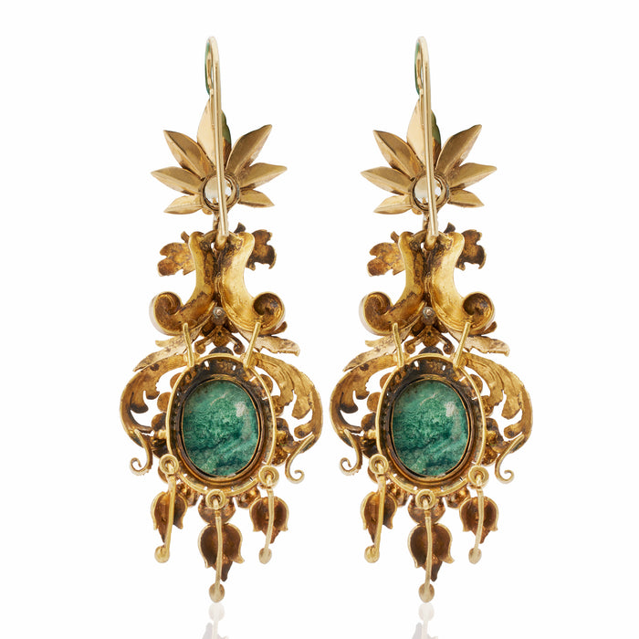 Macklowe Gallery 1840s Azurmalachite Cameo Pendant Earrings