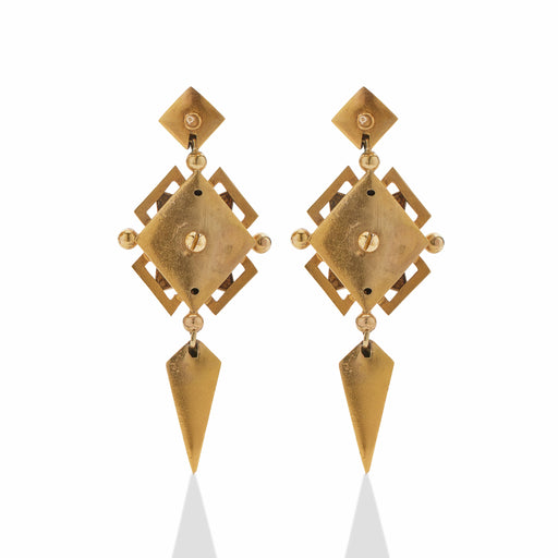 Macklowe Gallery Polychrome Enamel 18K Gold Geometric Pendant Earrings