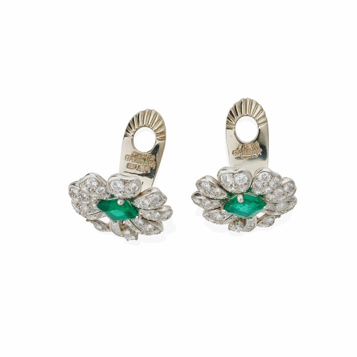 Macklowe Gallery Gazdar Mumbai Emerald and Diamond Flower Clip Earrings