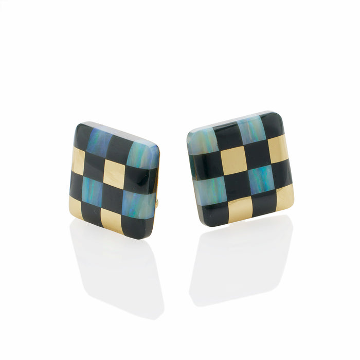 Macklowe Gallery Tiffany & Co. Opal and Black Jade Clip Earrings by Angela Cummings