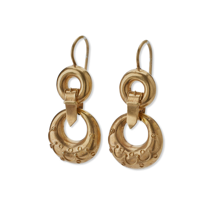 Macklowe Gallery Antique 15K Gold Pendant Earrings