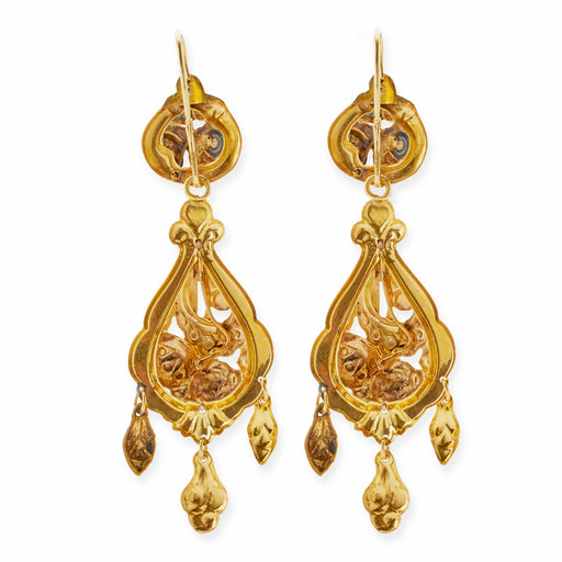 Macklowe Gallery Antique 18K Gold and Enamel Pendant Earrings