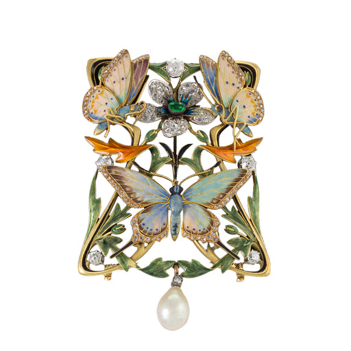 Macklowe Gallery Henri Dubret Basse-Taille Enamel and Gem-Set Plaque-de-Cou Necklace