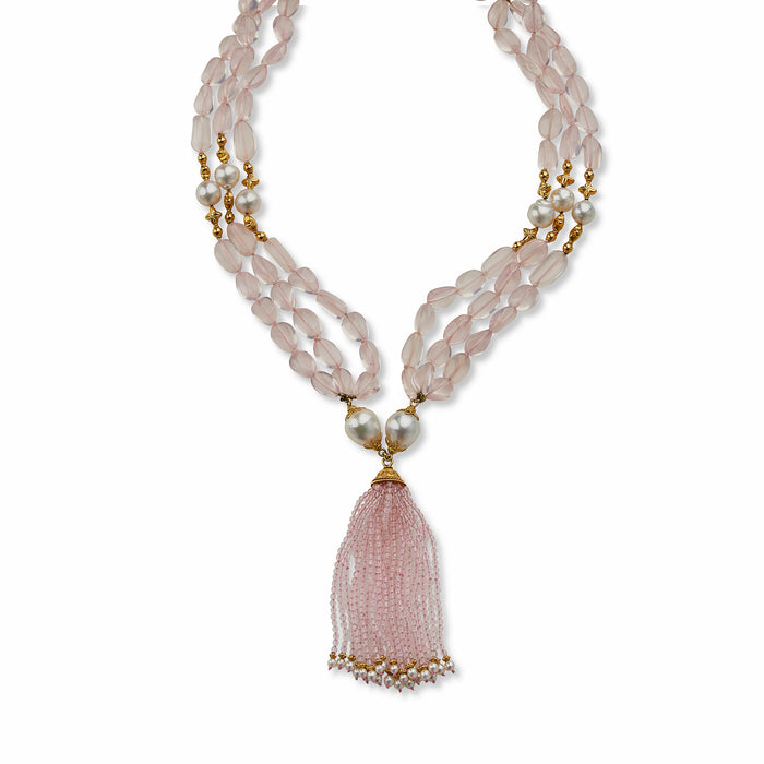 Macklowe Gallery Verdura Rose Quartz and Cultured South Sea Pearl "Raja" Necklace