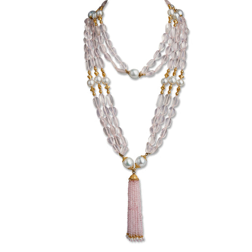 Macklowe Gallery Verdura Rose Quartz and Cultured South Sea Pearl "Raja" Necklace