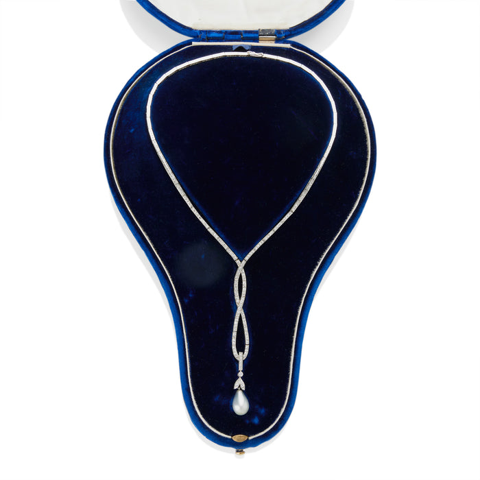 Macklowe Gallery Belle Époque Natural Pearl Drop and Diamond Lavalier Necklace