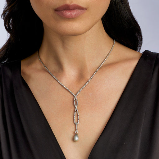 Macklowe Gallery Belle Époque Natural Pearl Drop and Diamond Lavalier Necklace