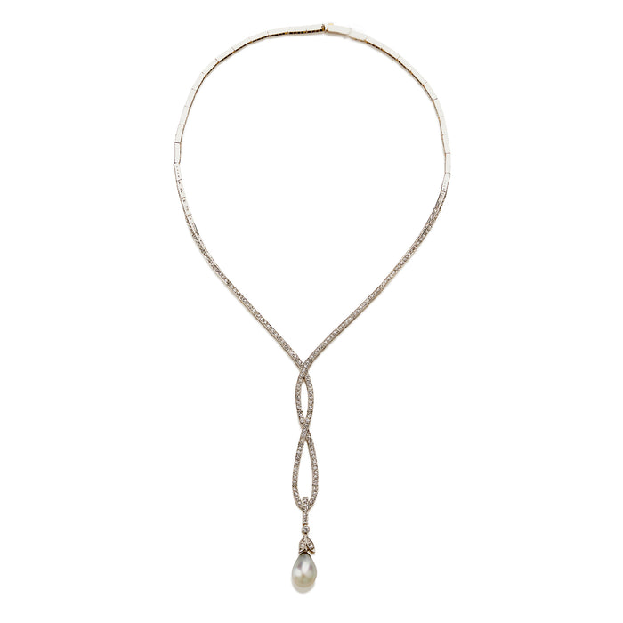 Macklowe Gallery Belle Époque Natural Pearl Drop and Diamond Lavalier Necklace