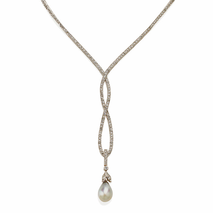Macklowe Gallery Belle Époque Natural Pearl Drop and Diamond Lavalier Necklace