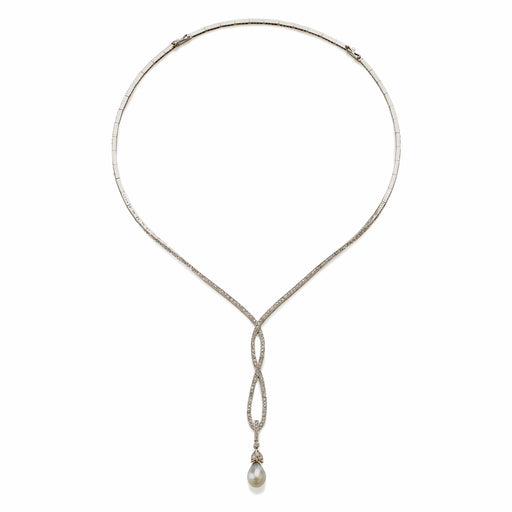 Macklowe Gallery Belle Époque Natural Pearl Drop and Diamond Lavalier Necklace